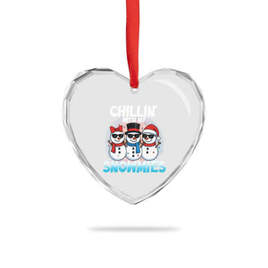 Xmas Snowman Heart Crystal Glass Ornament Chillin With My Snowmies Christmas Snowman TS12 Print Your Wear