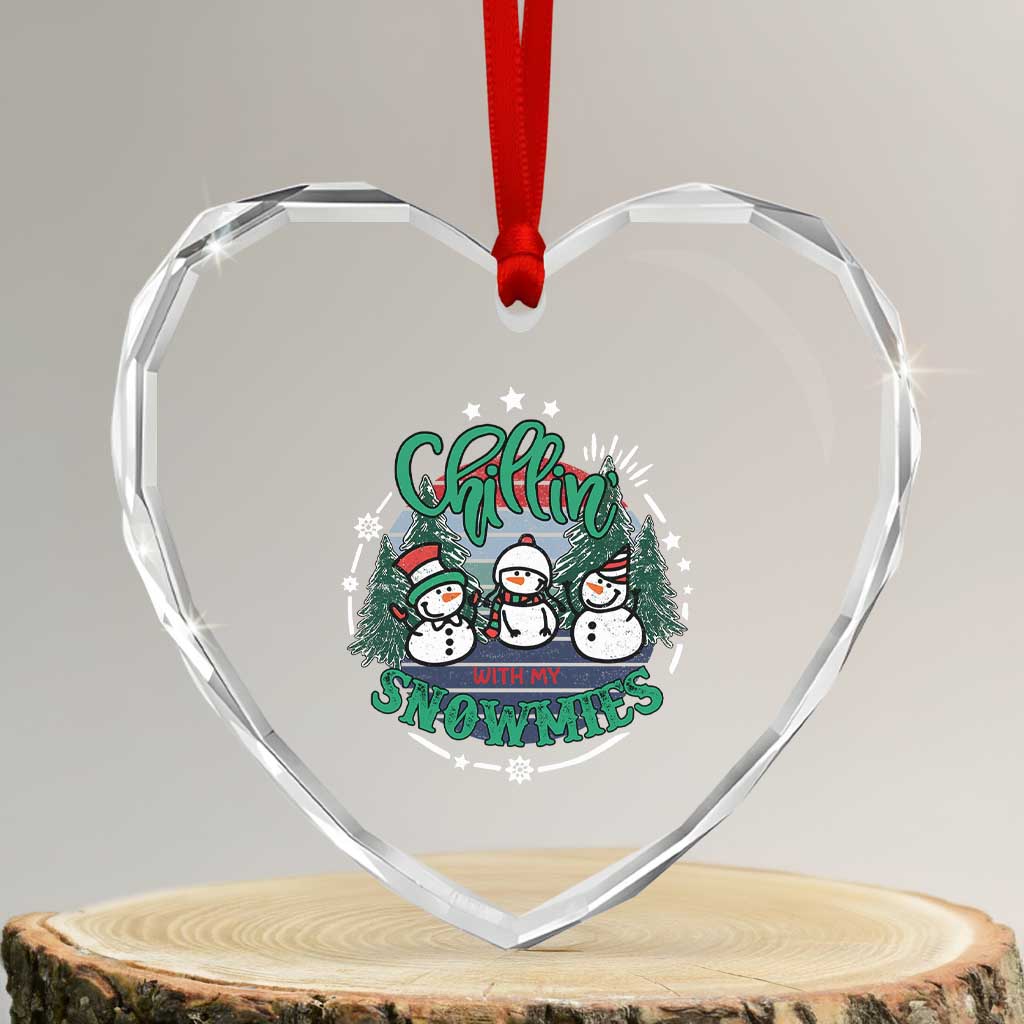 Xmas Snowman Heart Crystal Glass Ornament Chillin With My Snowmies Cute Winter TS12 Transparent Glass 3'' Heart Print Your Wear