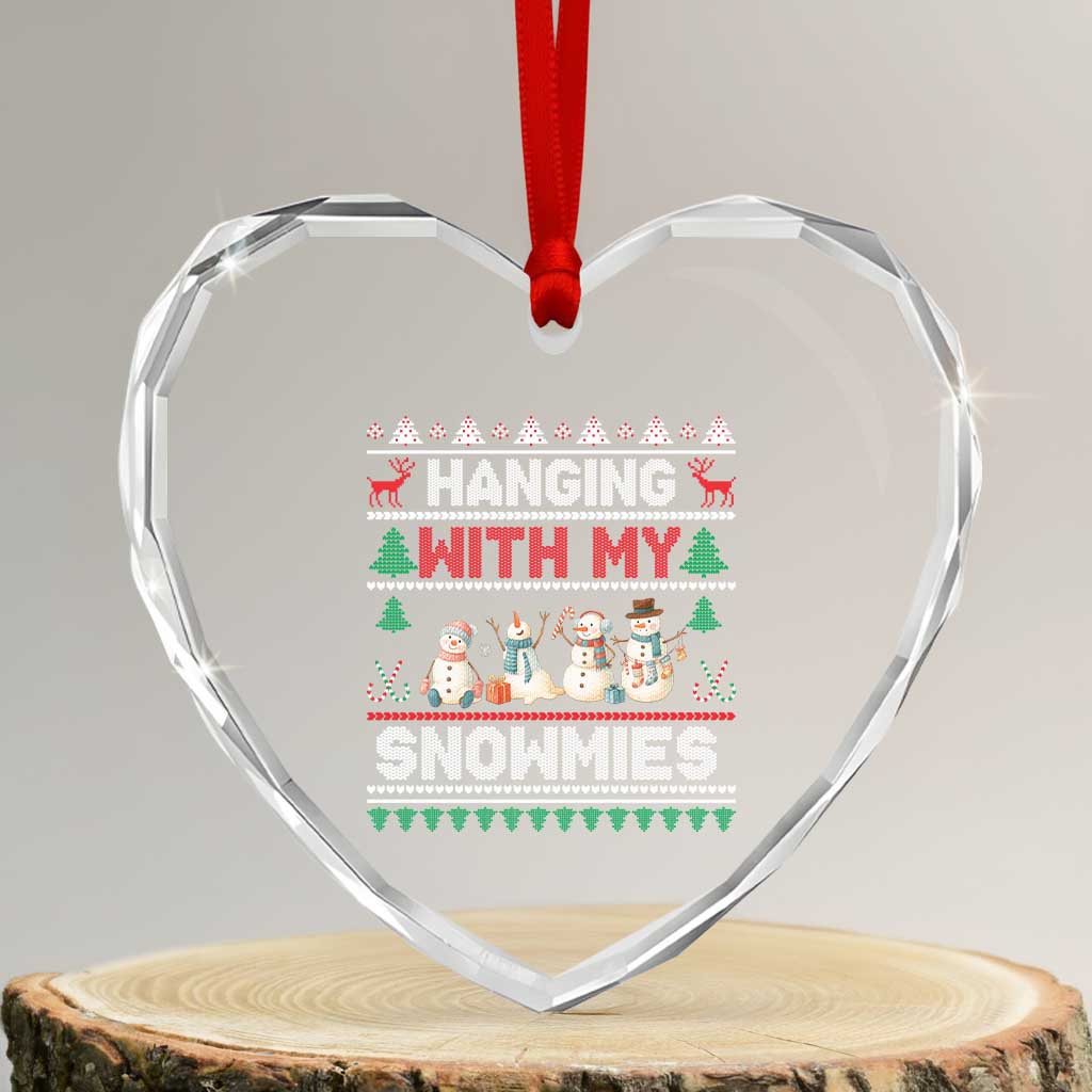 Xmas Snowman Heart Crystal Glass Ornament Hanging With My Snowmies Merry Xmas TS12 Transparent Glass 3'' Heart Print Your Wear