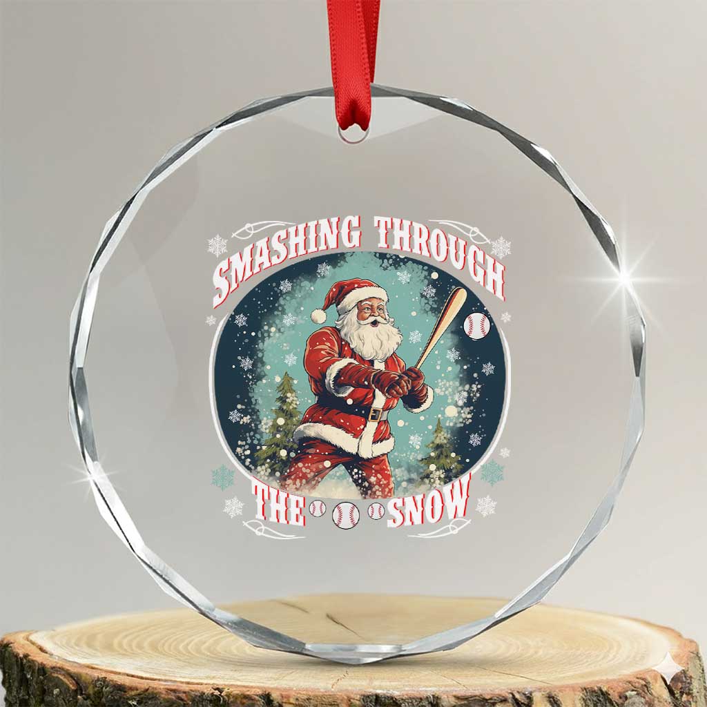Xmas Sport Crystal Glass Ornament Baseball Player Santa Smashing Through The Snow TS09 Transparent Glass 3'' Circle Print Your Wear