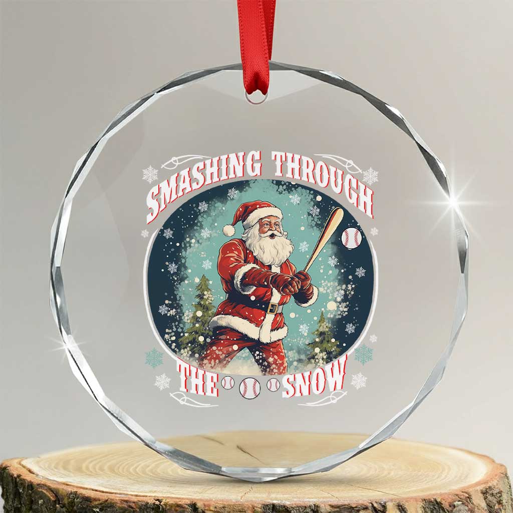 Xmas Sport Crystal Glass Ornament Baseball Player Santa Smashing Through The Snow TS09 Transparent Glass 3'' Circle Print Your Wear