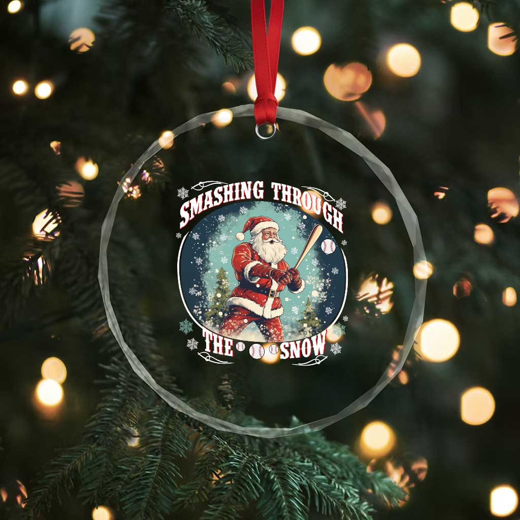 Xmas Sport Crystal Glass Ornament Baseball Player Santa Smashing Through The Snow TS09 Print Your Wear