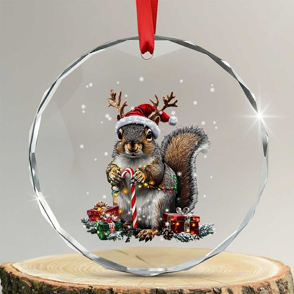 Xmas Squirrel Crystal Glass Ornament Xmas Tree Lights Reindeer Santa Hat Pajamas TS02 Transparent Glass 3'' Circle Print Your Wear