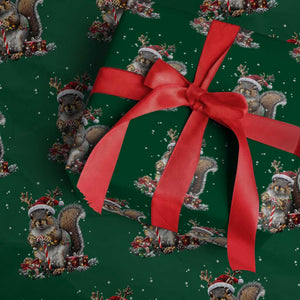Xmas Squirrel Wrapping Paper Roll Xmas Tree Lights Reindeer Santa Hat Pajamas TS02 Green Print Your Wear
