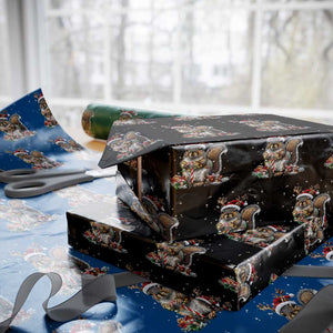 Xmas Squirrel Wrapping Paper Roll Xmas Tree Lights Reindeer Santa Hat Pajamas TS02 Black Print Your Wear