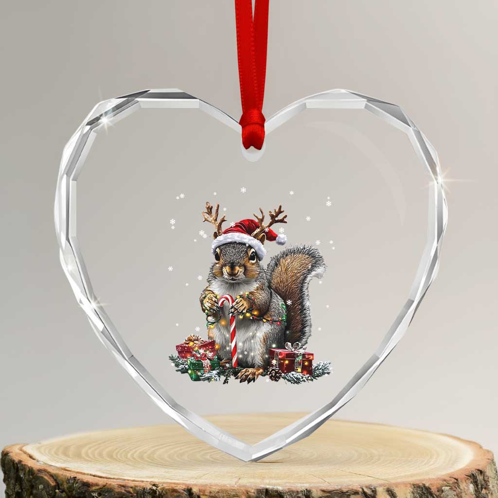 Xmas Squirrel Heart Crystal Glass Ornament Xmas Tree Lights Reindeer Santa Hat Pajamas TS02 Transparent Glass 3'' Heart Print Your Wear