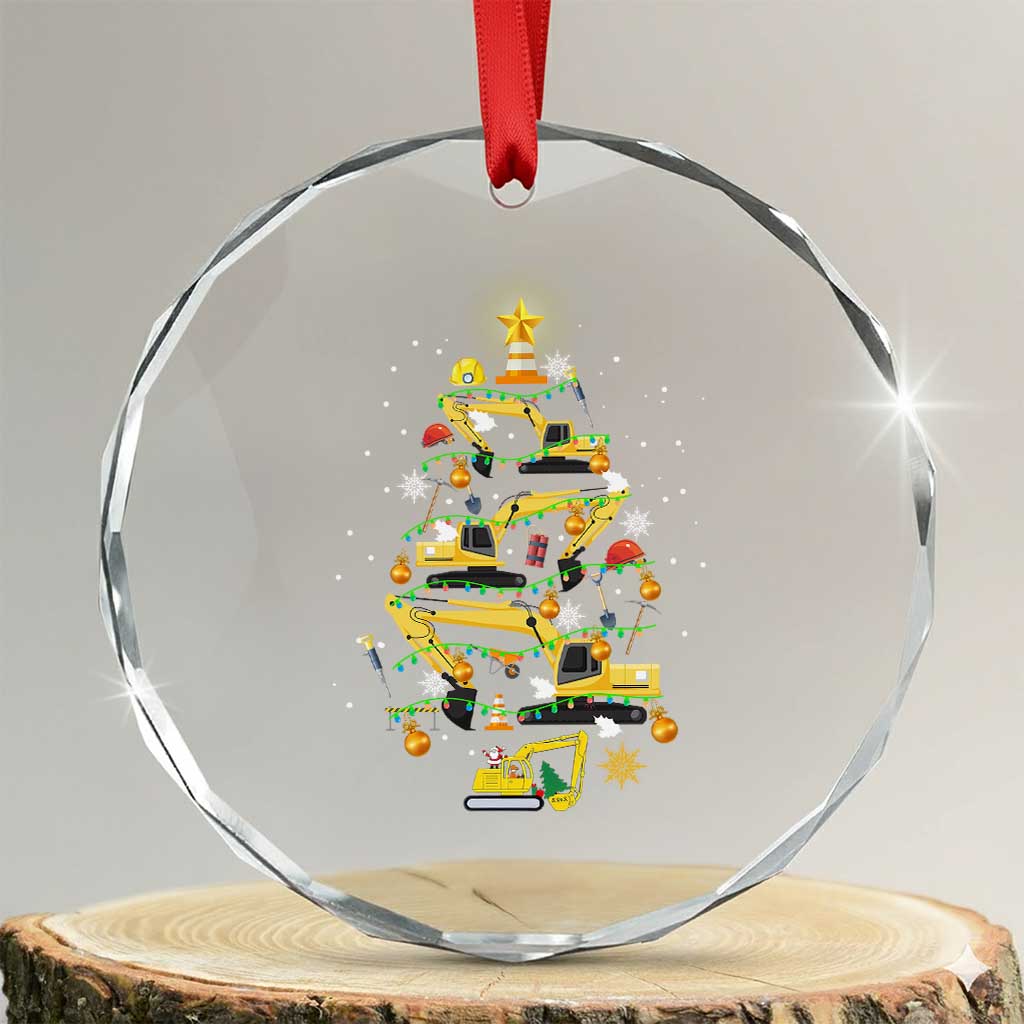 Xmas Tree Construction Excavator Crystal Glass Ornament TS09 Transparent Glass 3'' Circle Print Your Wear