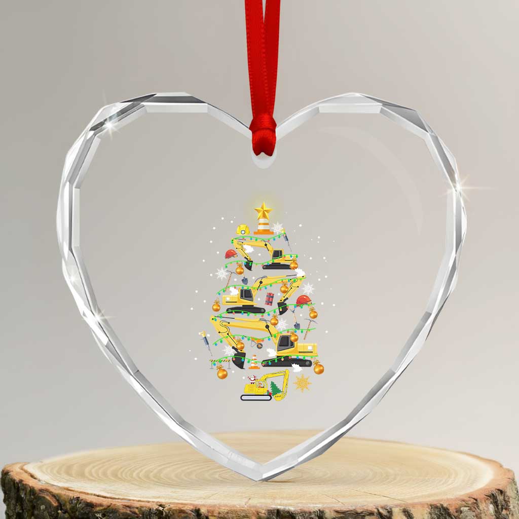 Xmas Tree Construction Excavator Heart Crystal Glass Ornament TS09 Transparent Glass 3'' Heart Print Your Wear