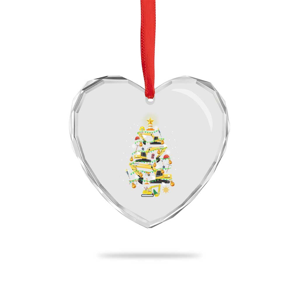 Xmas Tree Construction Excavator Heart Crystal Glass Ornament TS09 Print Your Wear