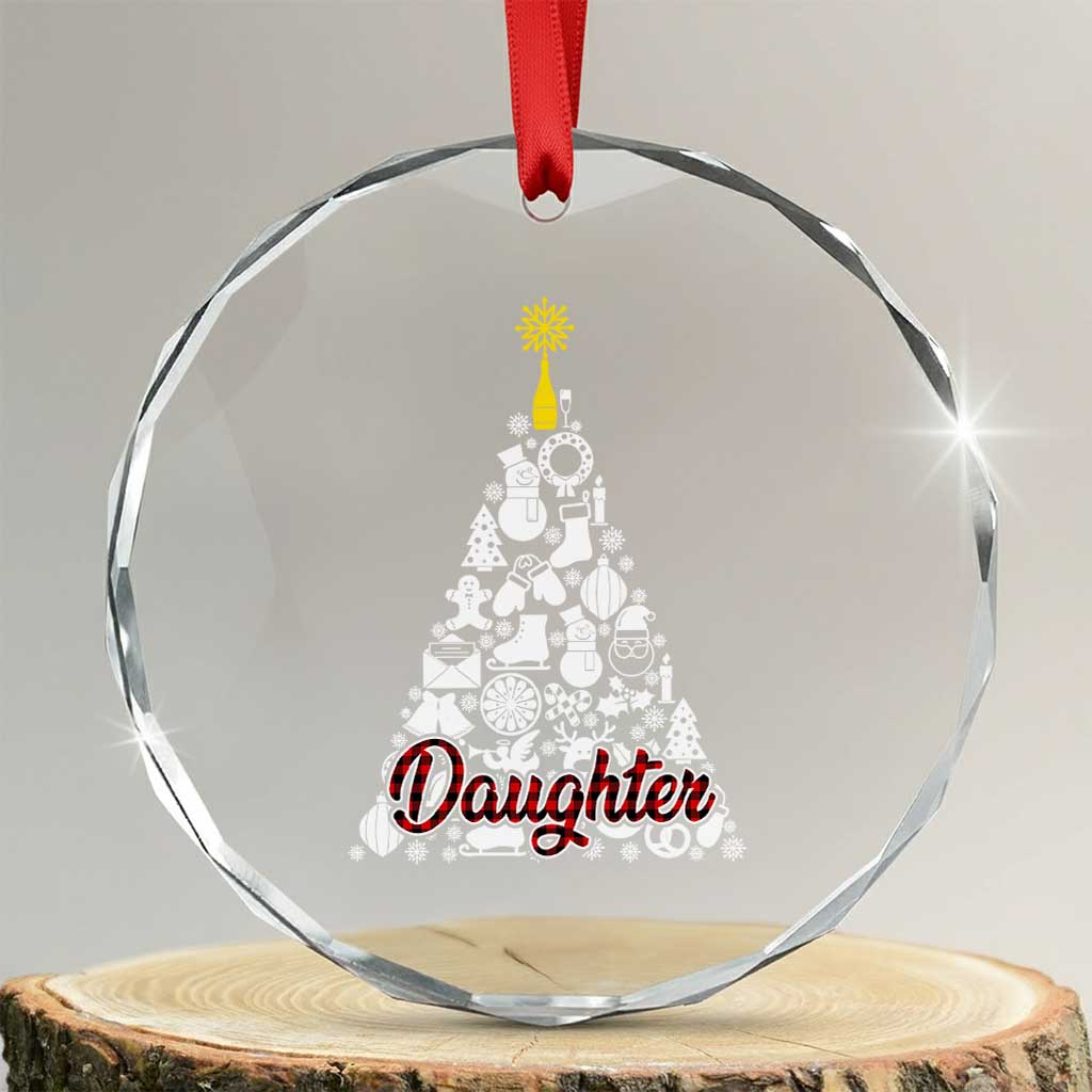 Xmas Tree Crystal Glass Ornament Red Plaid Daughter TS02 Transparent Glass 3'' Circle Print Your Wear