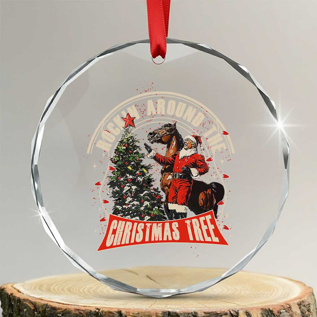 Xmas Trump Cowboy Crystal Glass Ornament Rocking Around The Xmas Tree Horse Rider Santa Donald TS02 Transparent Glass 3'' Circle Print Your Wear
