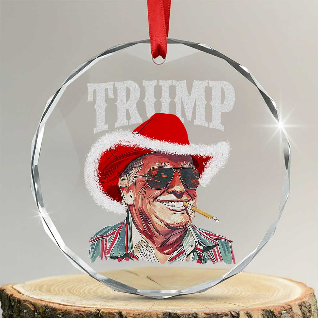 Xmas Trump Cowboy Crystal Glass Ornament Santa Donald TS02 Transparent Glass 3'' Circle Print Your Wear