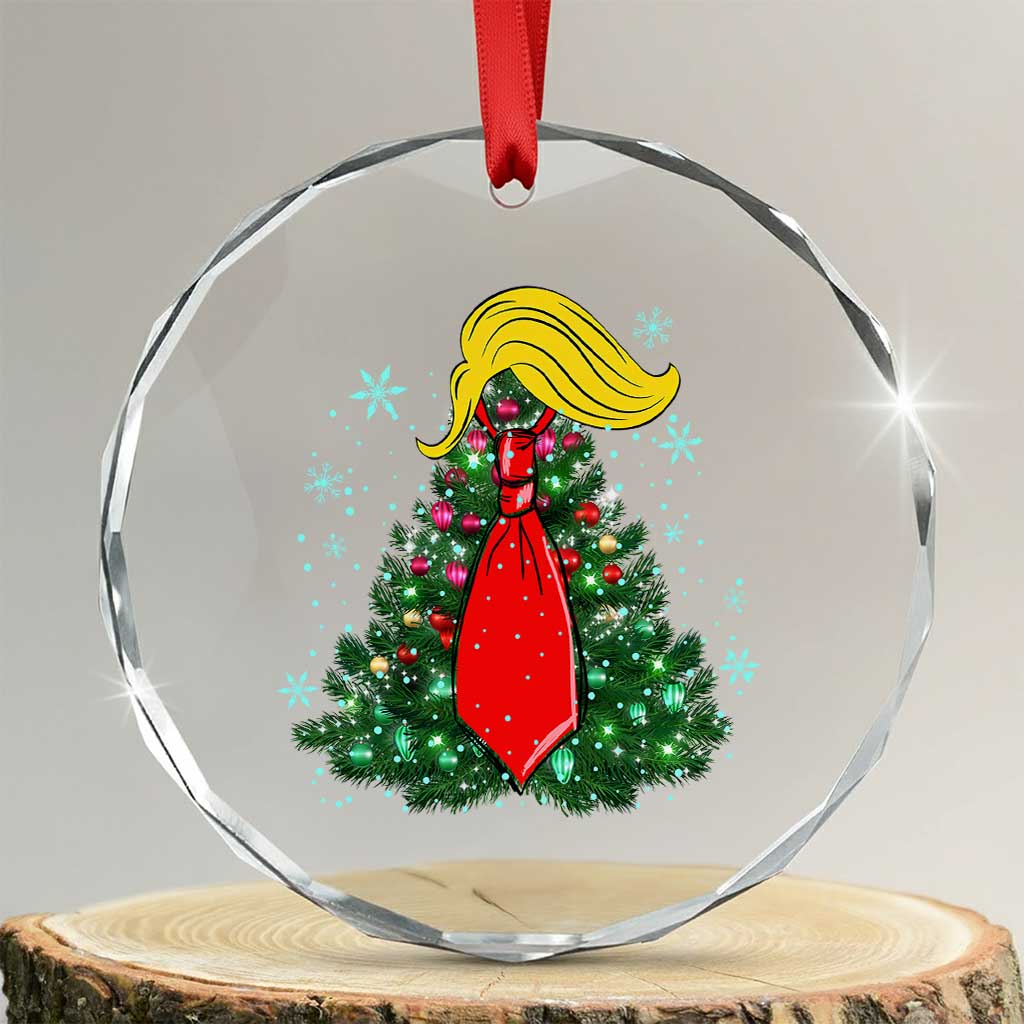 Xmas Trump Crystal Glass Ornament Funny X-mas Tree Blonde Hair Red Cravat TS02 Transparent Glass 3'' Circle Print Your Wear