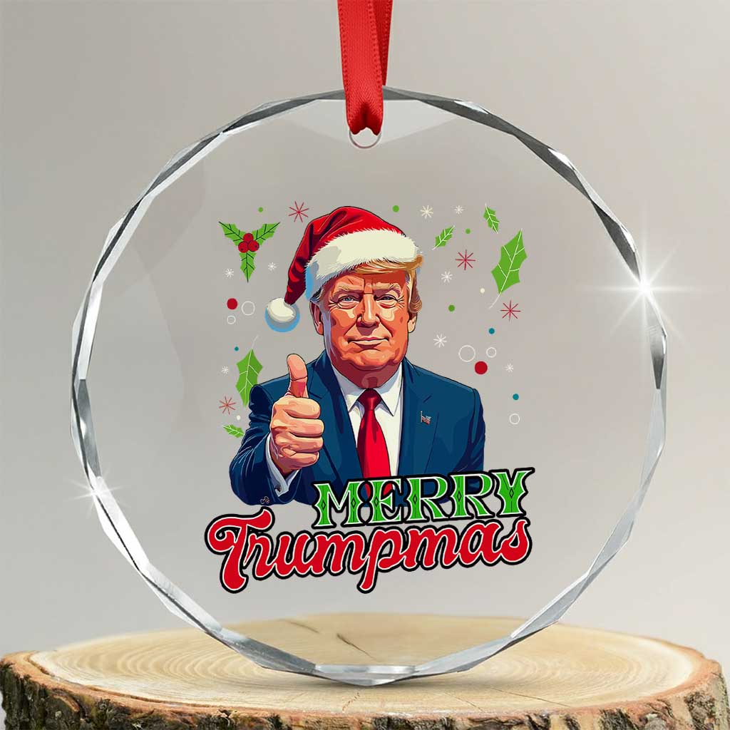 Xmas Trump Crystal Glass Ornament Merry Trumpmas Donald Santa Festive Xmas TS02 Transparent Glass 3'' Circle Print Your Wear
