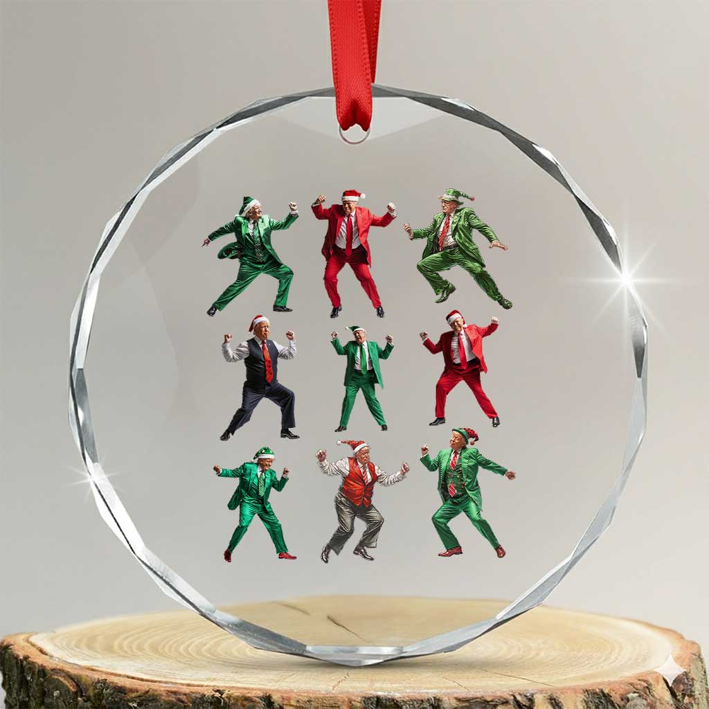 Xmas Trump Dance Crystal Glass Ornament Viral President Dancing Retro Vintage TS02 Transparent Glass 3'' Circle Print Your Wear