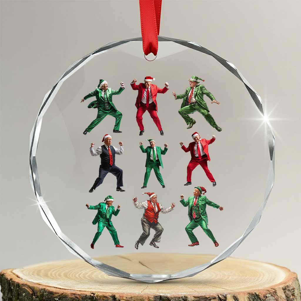 Xmas Trump Dance Crystal Glass Ornament Viral President Dancing Retro Vintage TS02 Transparent Glass 3'' Circle Print Your Wear