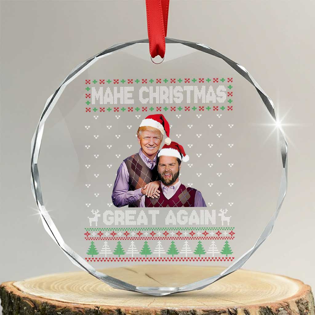Xmas Trump Vance Crystal Glass Ornament Make Xmas Great Again Funny Republicans Ugly Sweater TS02 Transparent Glass 3'' Circle Print Your Wear