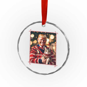 Xmas Trump With Cat Graphic Crystal Glass Ornament Classic Festive Xmas Vibe TS02 Print Your Wear