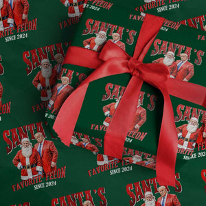Xmas Trump With Santa Wrapping Paper Roll Santa's Favorite Felon Since 2024 TS02 Green Print Your Wear
