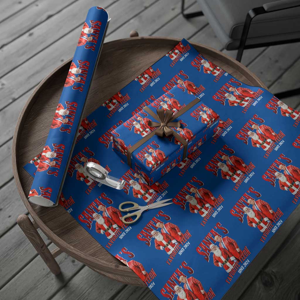 Xmas Trump With Santa Wrapping Paper Roll Santa's Favorite Felon Since 2024 TS02 Blue Print Your Wear