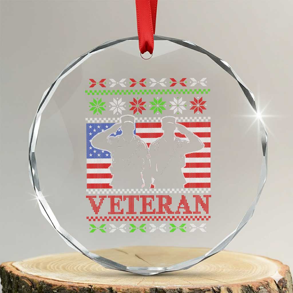 Xmas Veteran Crystal Glass Ornament Soldier America Flag Patriotic TS09 Transparent Glass 3'' Circle Print Your Wear