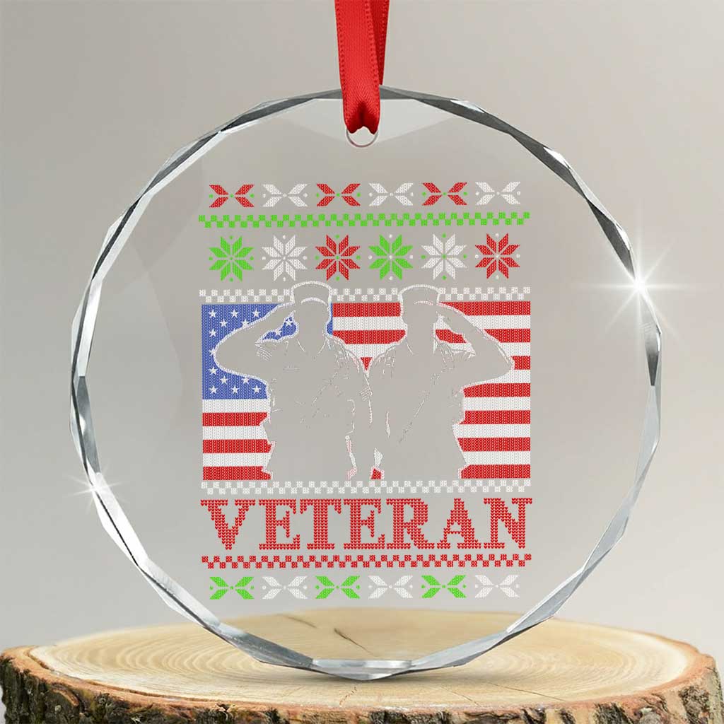 Xmas Veteran Crystal Glass Ornament Soldier America Flag Patriotic TS09 Transparent Glass 3'' Circle Print Your Wear