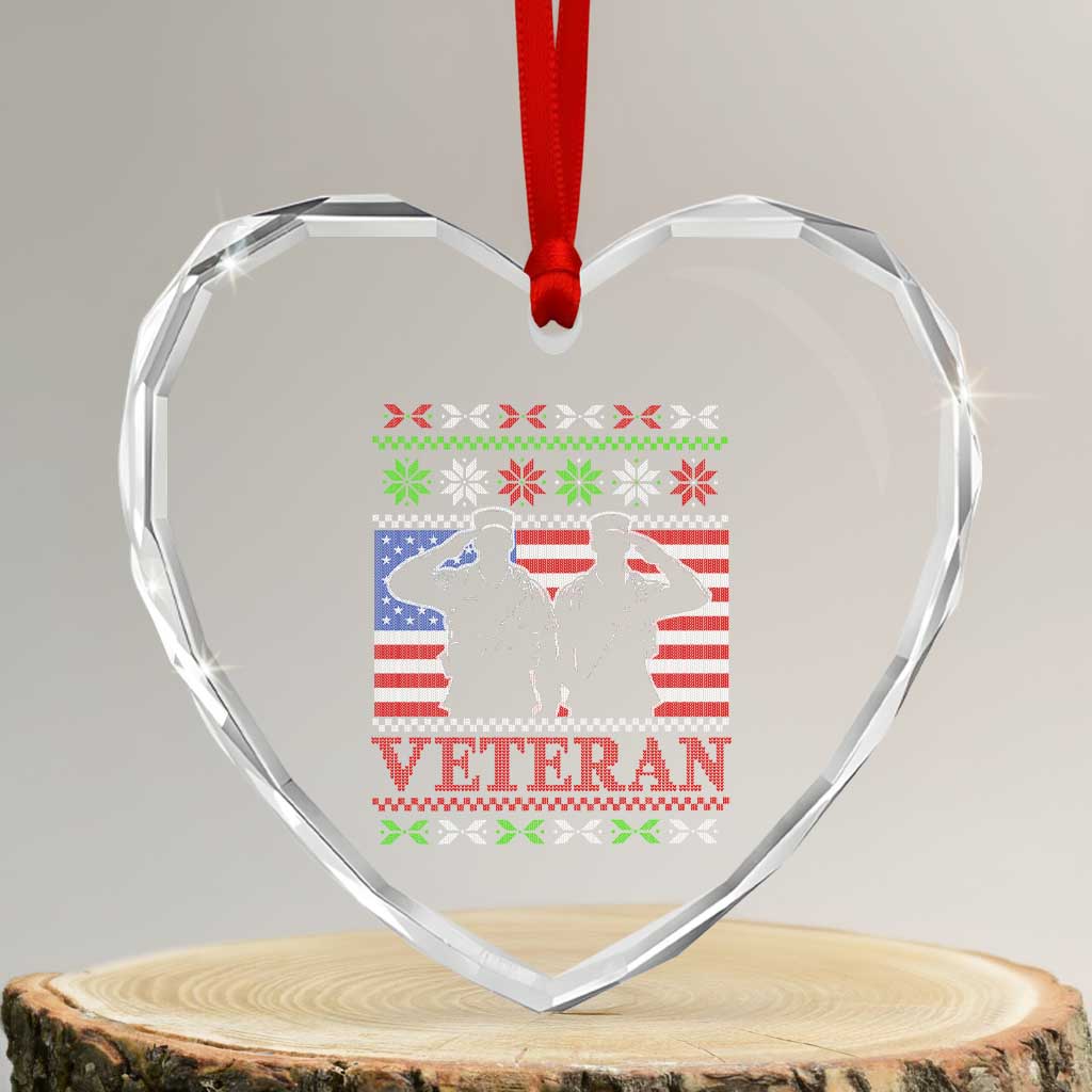 Xmas Veteran Heart Crystal Glass Ornament Soldier America Flag Patriotic TS09 Transparent Glass 3'' Heart Print Your Wear