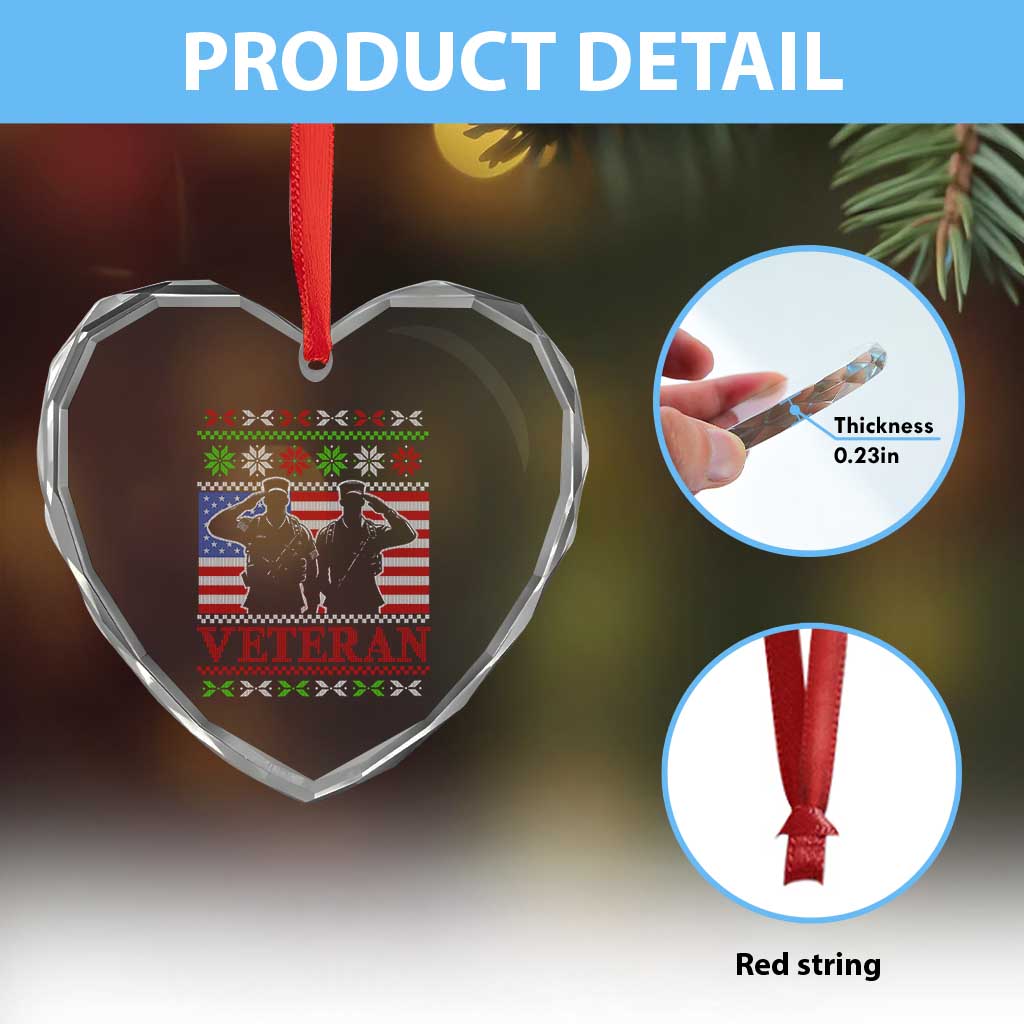 Xmas Veteran Heart Crystal Glass Ornament Soldier America Flag Patriotic TS09 Print Your Wear