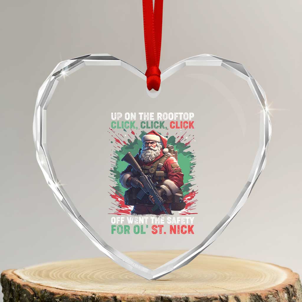 Xmas Veteran Heart Crystal Glass Ornament Up On The Rooftop Click Click Click Santa Patriotic TS09 Transparent Glass 3'' Heart Print Your Wear
