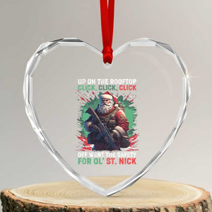Xmas Veteran Heart Crystal Glass Ornament Up On The Rooftop Click Click Click Santa Patriotic TS09 Transparent Glass 3'' Heart Print Your Wear