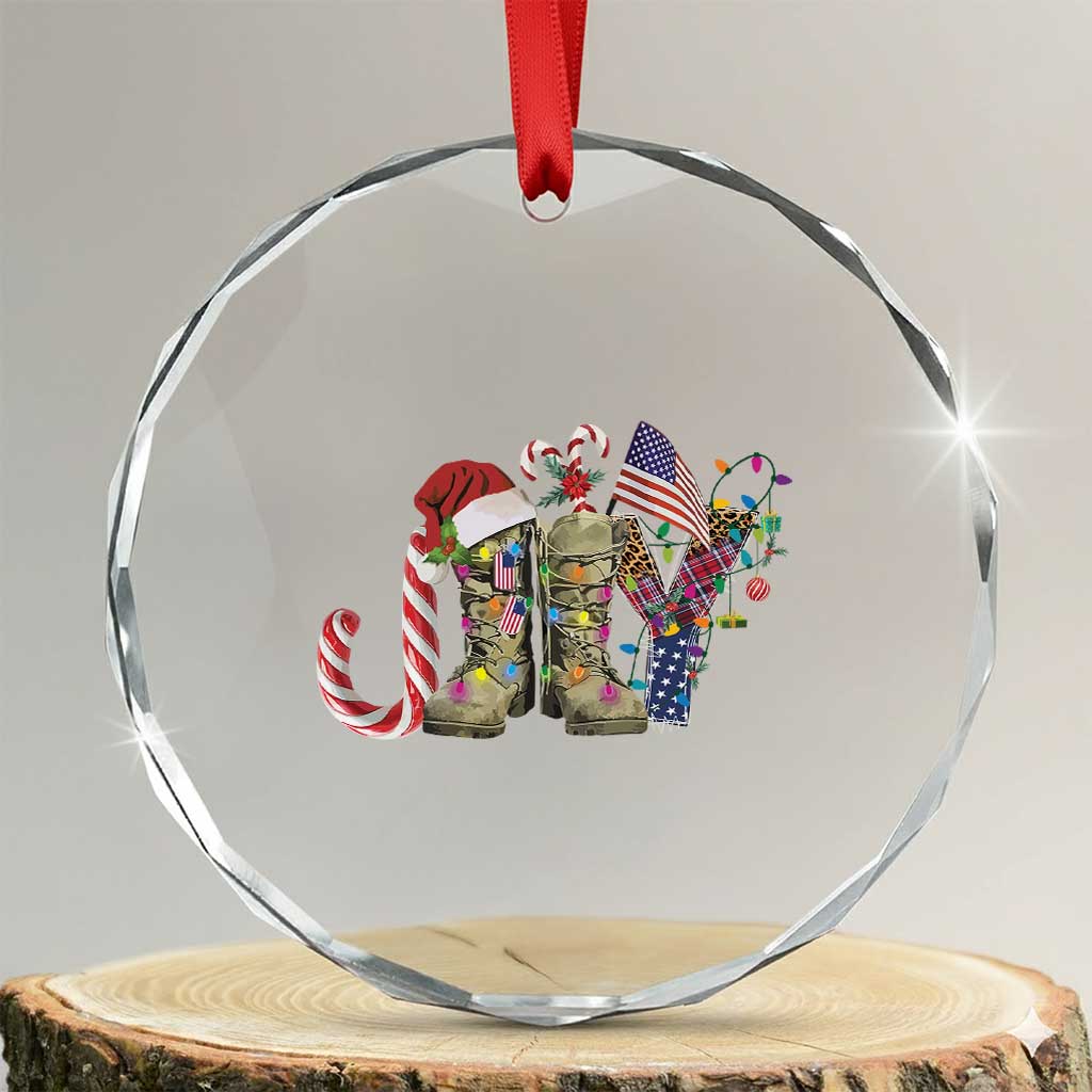Xmas Veterans Crystal Glass Ornament Joy Candy Cane American Flag TS11 Transparent Glass 3'' Circle Print Your Wear