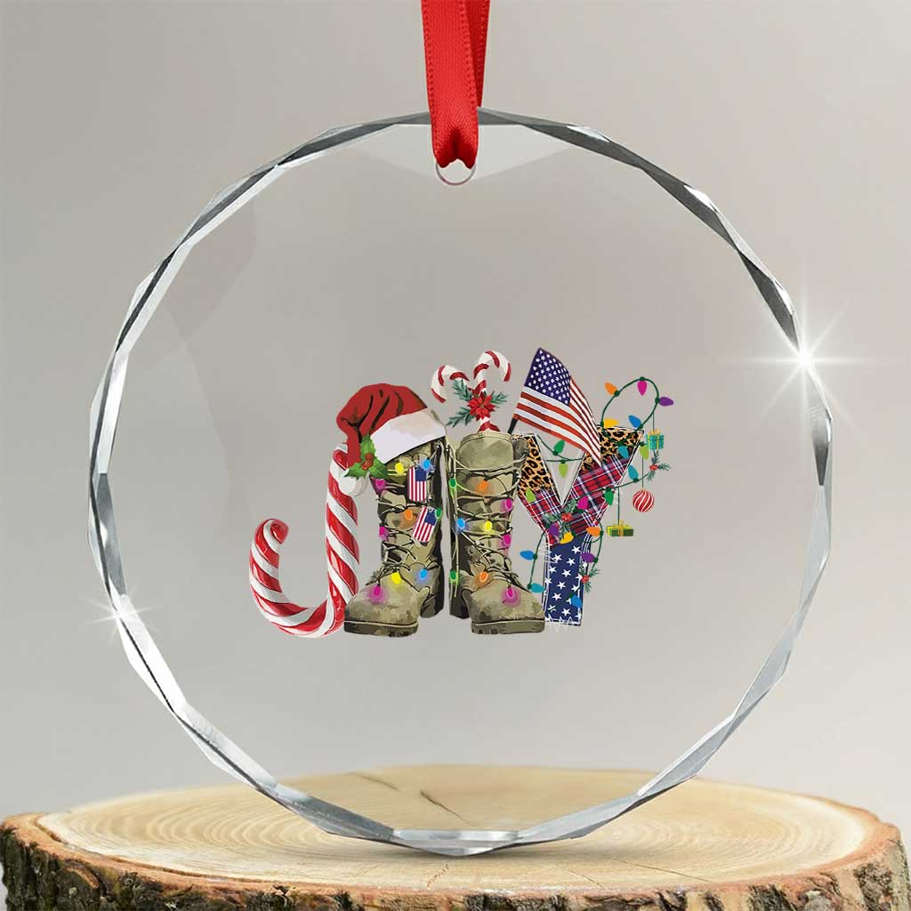 Xmas Veterans Crystal Glass Ornament Joy Candy Cane American Flag TS11 Transparent Glass 3'' Circle Print Your Wear