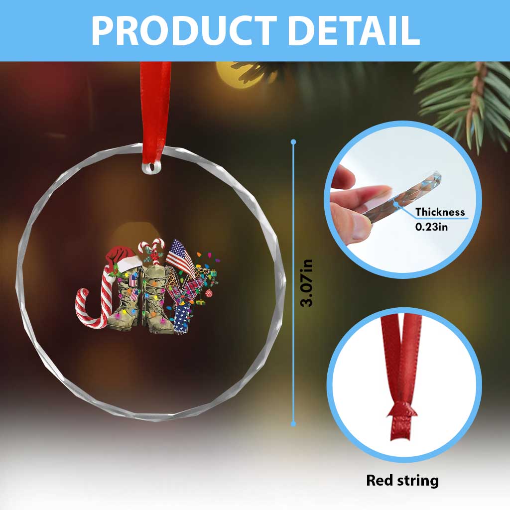 Xmas Veterans Crystal Glass Ornament Joy Candy Cane American Flag TS11 Print Your Wear