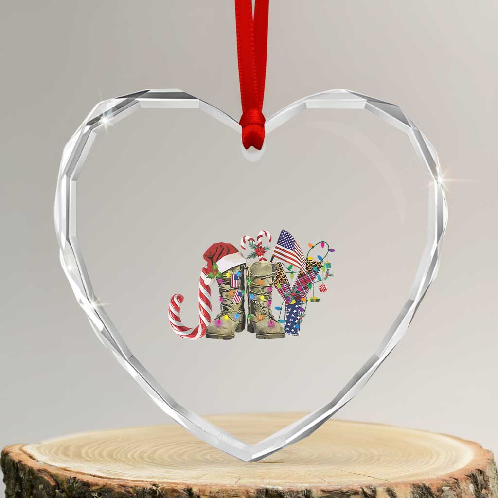 Xmas Veterans Heart Crystal Glass Ornament Joy Candy Cane American Flag TS11 Transparent Glass 3'' Heart Print Your Wear