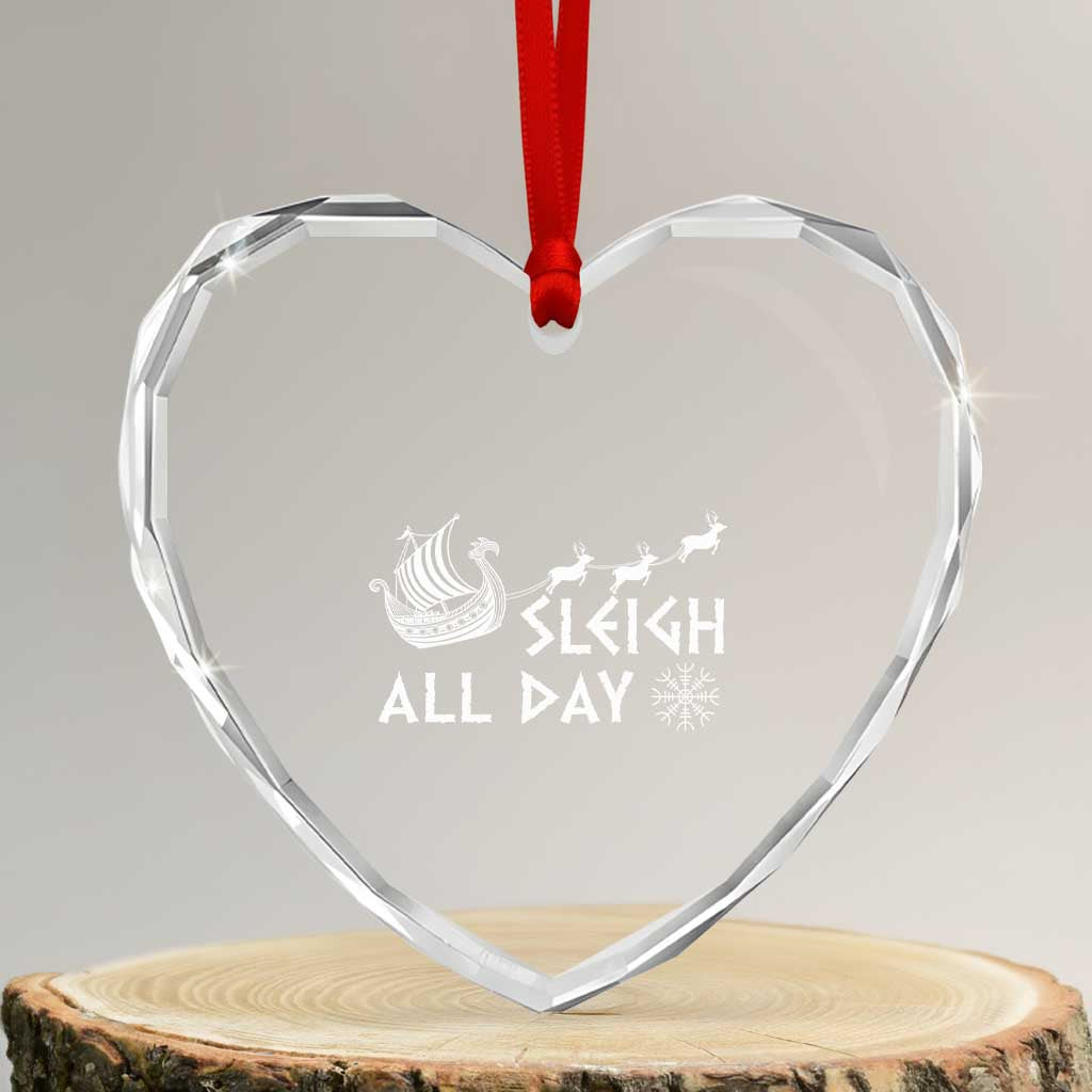 Xmas Viking Heart Crystal Glass Ornament Sleigh All Day Reindeers Longships TS11 Transparent Glass 3'' Heart Print Your Wear