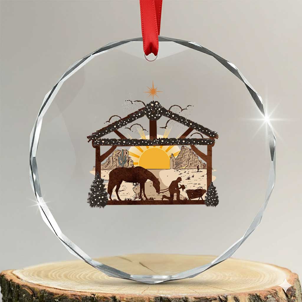 Xmas Western Crystal Glass Ornament True Story Jesus Cowboy Nativity Scene TS11 Transparent Glass 3'' Circle Print Your Wear