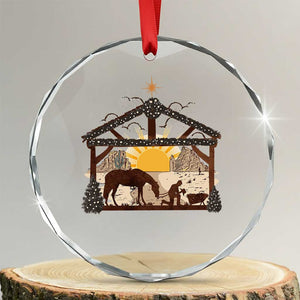 Xmas Western Crystal Glass Ornament True Story Jesus Cowboy Nativity Scene TS11 Transparent Glass 3'' Circle Print Your Wear
