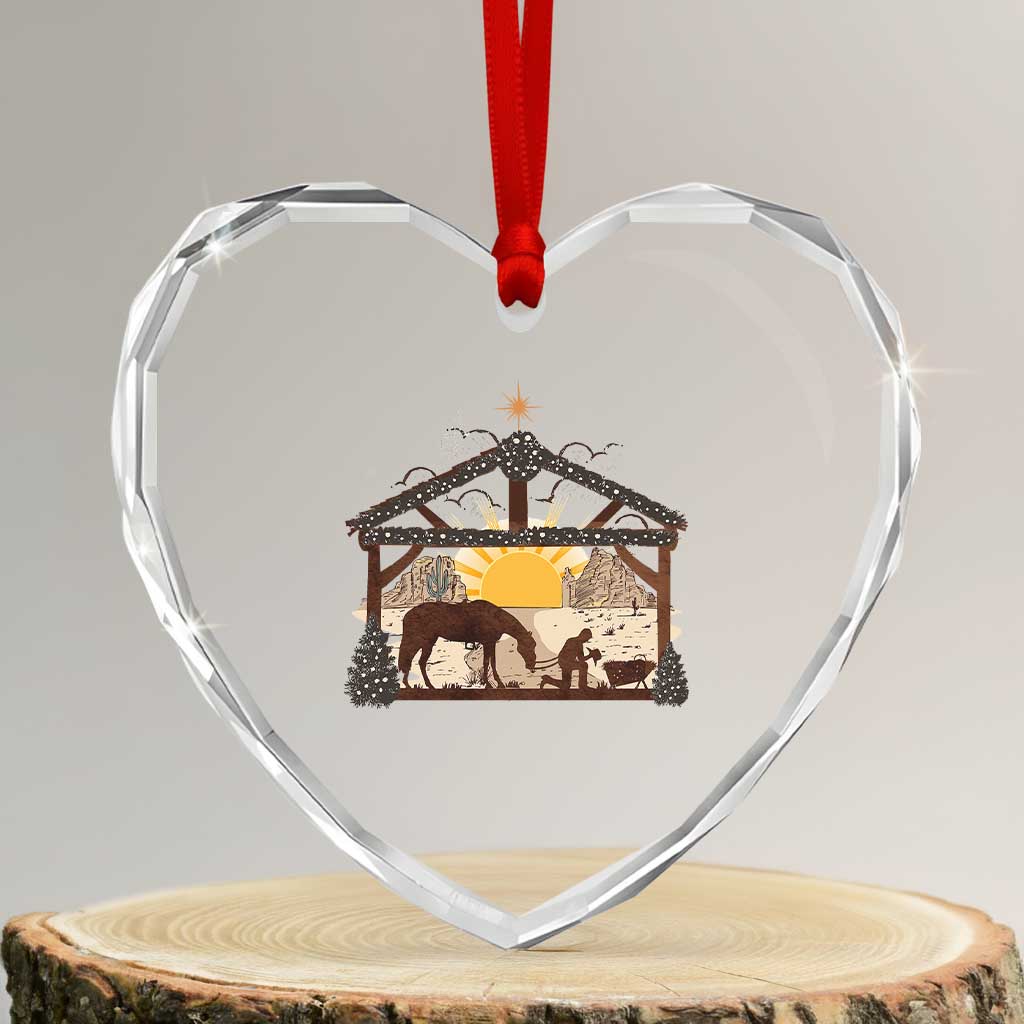 Xmas Western Heart Crystal Glass Ornament True Story Jesus Cowboy Nativity Scene TS11 Transparent Glass 3'' Heart Print Your Wear