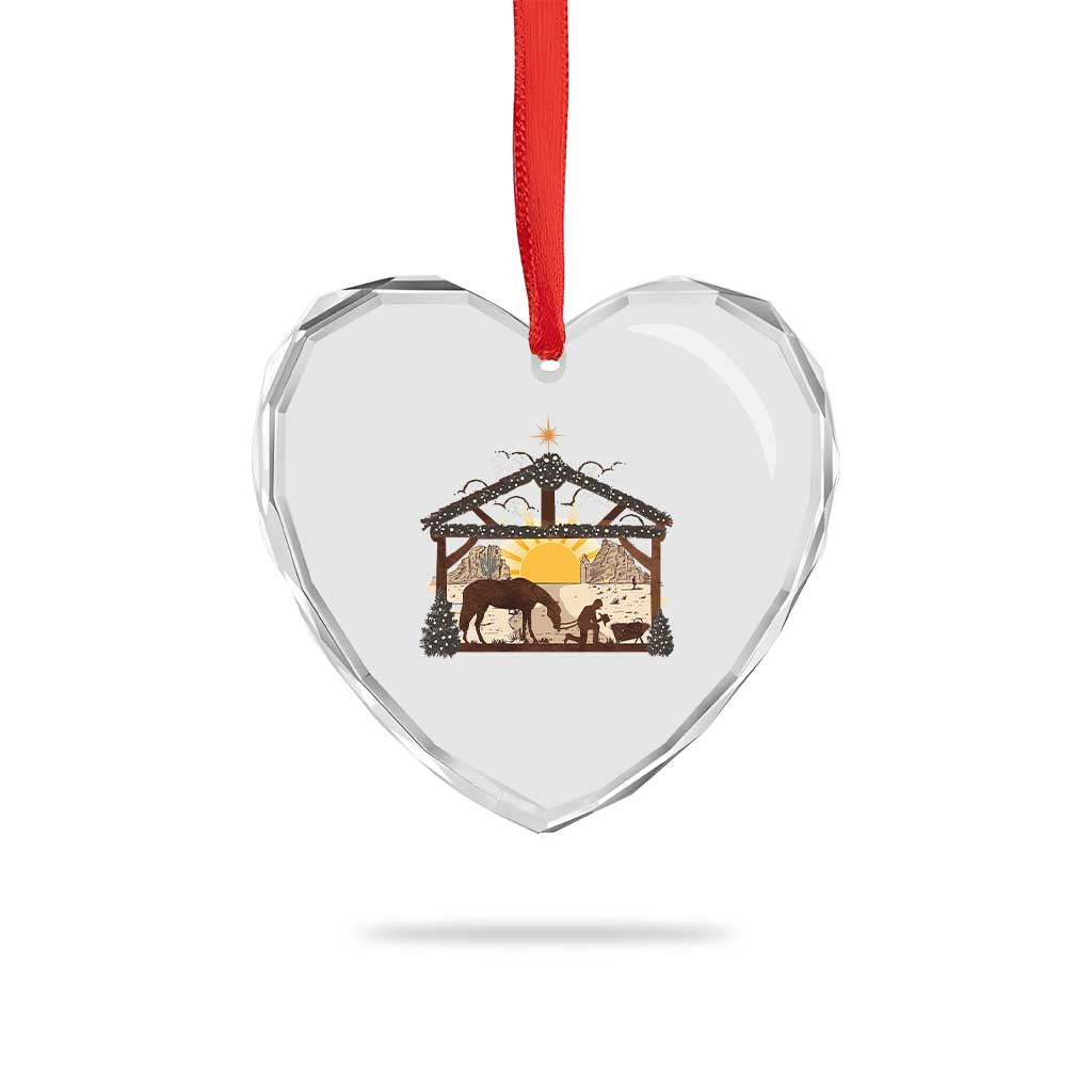 Xmas Western Heart Crystal Glass Ornament True Story Jesus Cowboy Nativity Scene TS11 Print Your Wear