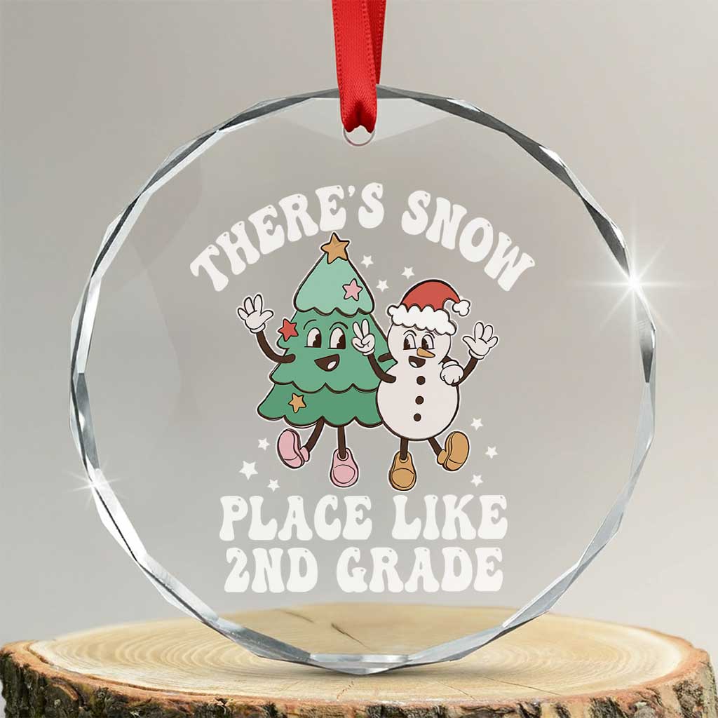 XmasTeacher Crystal Glass Ornament Theres Snow Place Like 2nd Grade Merry Xmas Retro Groovy TS02 Transparent Glass 3'' Circle Print Your Wear