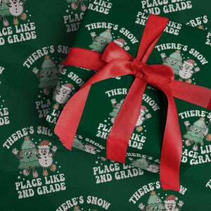 XmasTeacher Wrapping Paper Roll There’s Snow Place Like 2nd Grade Merry Xmas Retro Groovy TS02 Green Print Your Wear