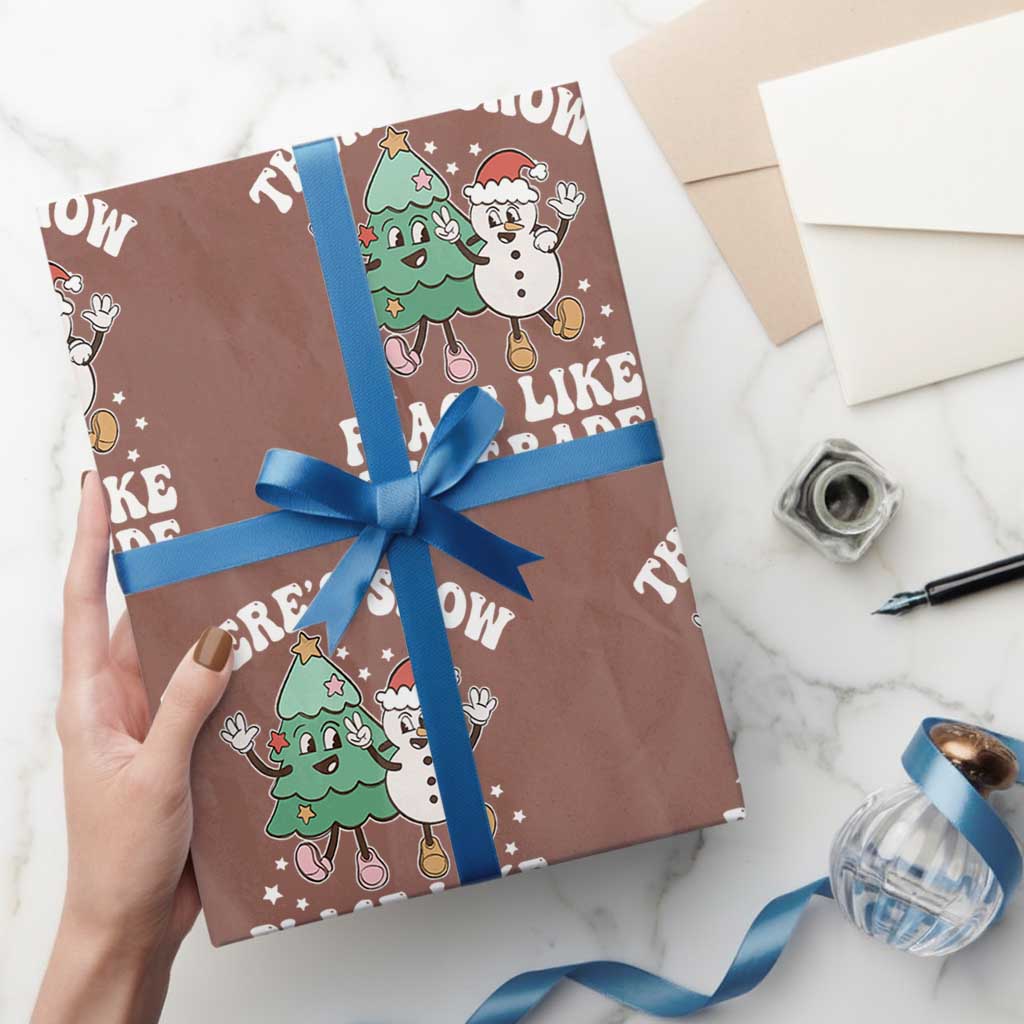 XmasTeacher Wrapping Paper Roll There’s Snow Place Like 2nd Grade Merry Xmas Retro Groovy TS02 Mocha Print Your Wear
