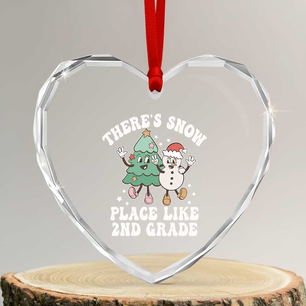 XmasTeacher Heart Crystal Glass Ornament Theres Snow Place Like 2nd Grade Merry Xmas Retro Groovy TS02 Transparent Glass 3'' Heart Print Your Wear