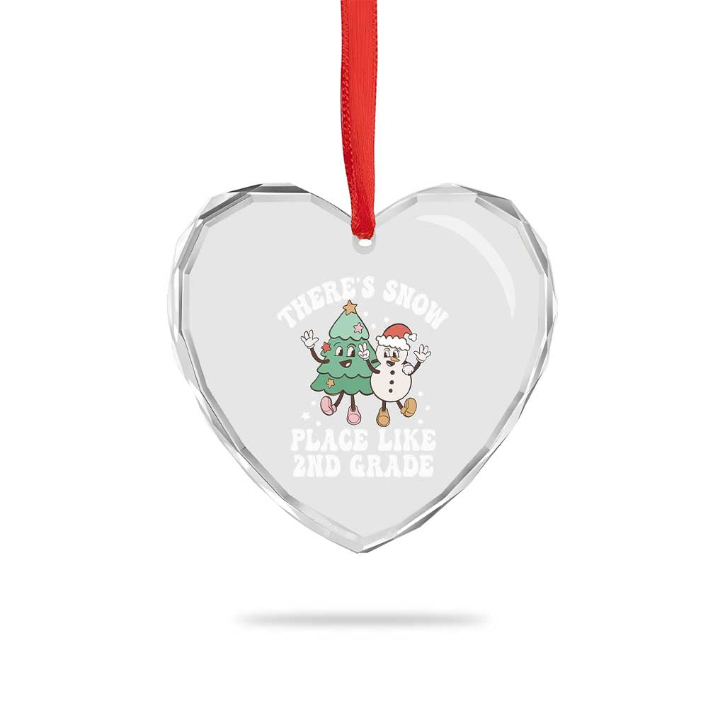 XmasTeacher Heart Crystal Glass Ornament Theres Snow Place Like 2nd Grade Merry Xmas Retro Groovy TS02 Print Your Wear