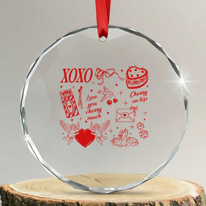 Xoxo Valentines Day Crystal Glass Ornament Love You Cherry Much Vintage Coquette TS11 Transparent Glass 3'' Circle Print Your Wear