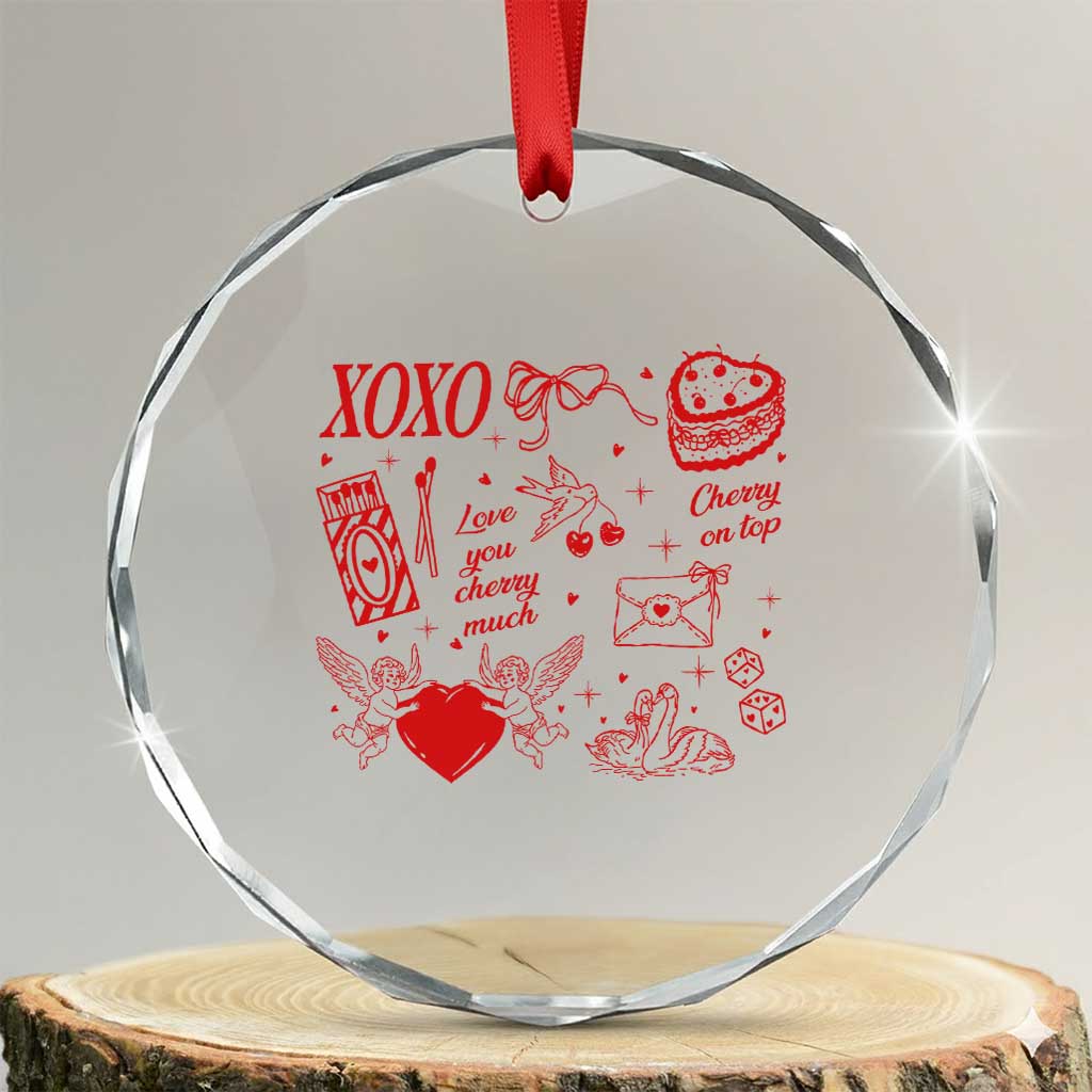 Xoxo Valentines Day Crystal Glass Ornament Love You Cherry Much Vintage Coquette TS11 Transparent Glass 3'' Circle Print Your Wear