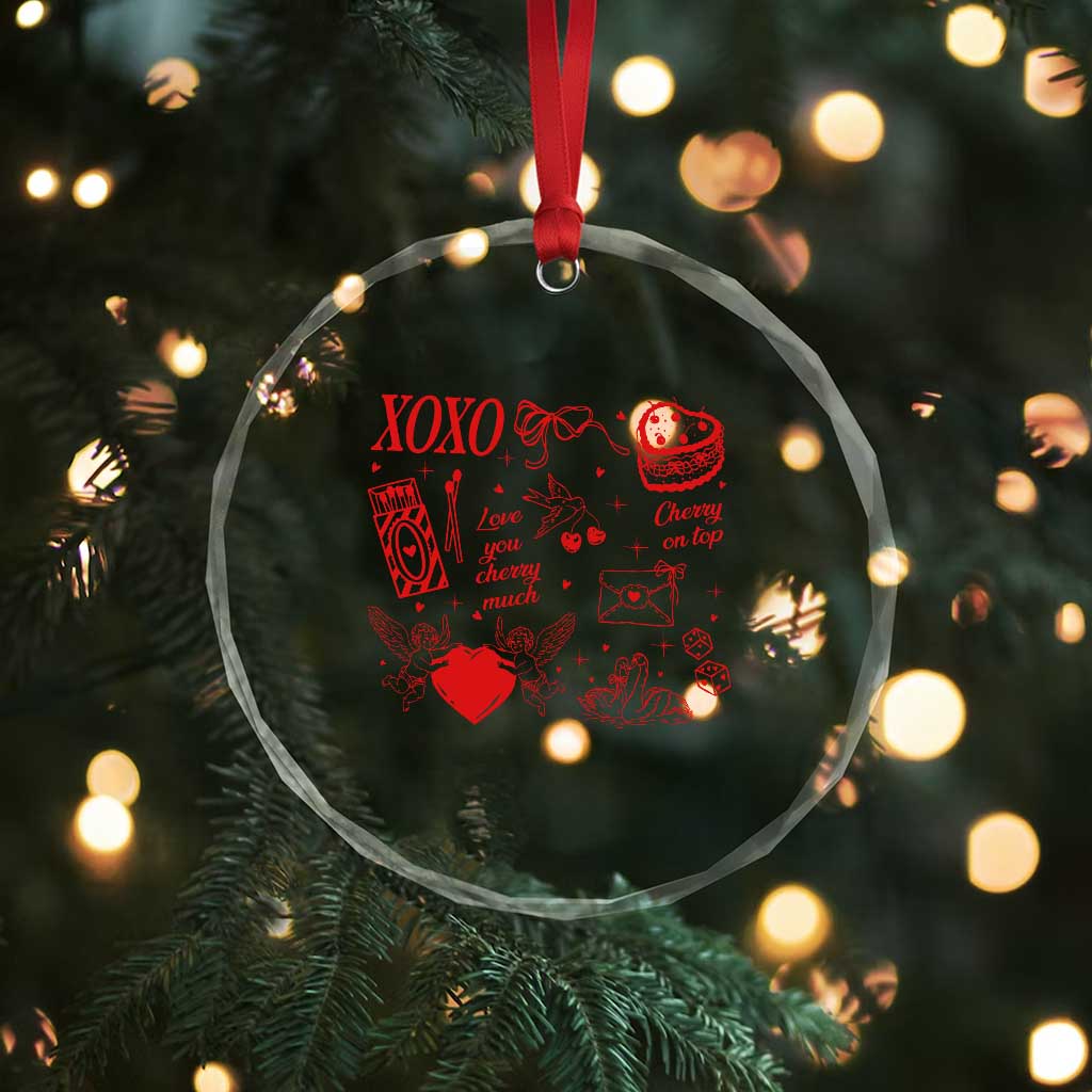 Xoxo Valentines Day Crystal Glass Ornament Love You Cherry Much Vintage Coquette TS11 Print Your Wear