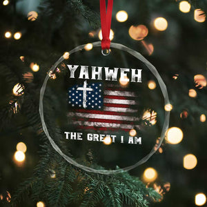 Yahweh The Great I Am Christian Faith Crystal Glass Ornament Vintage American Flag TS11 Print Your Wear