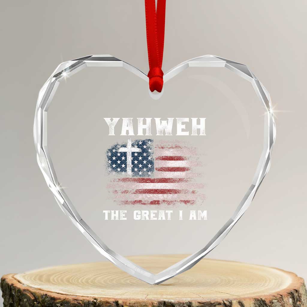 Yahweh The Great I Am Christian Faith Heart Crystal Glass Ornament Vintage American Flag TS11 Transparent Glass 3'' Heart Print Your Wear