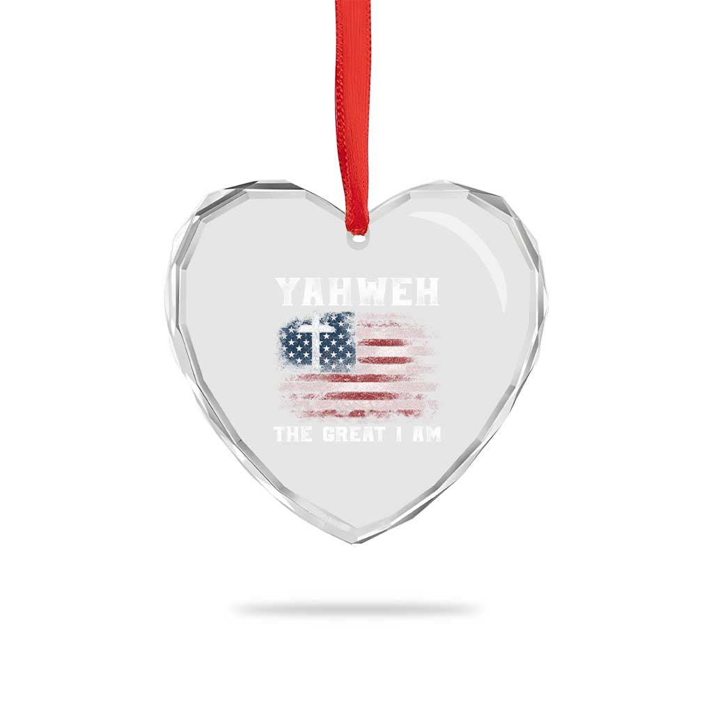 Yahweh The Great I Am Christian Faith Heart Crystal Glass Ornament Vintage American Flag TS11 Print Your Wear